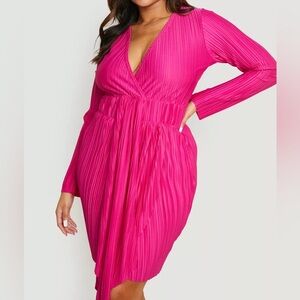 Boohoo Plus Hot Pink Long Sleeve Dress